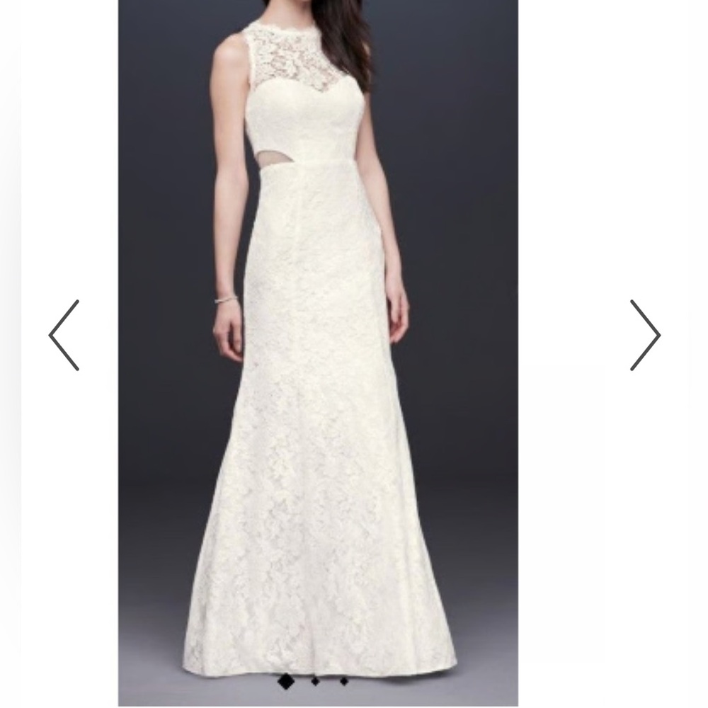 DB STUDIO Corded Lace Trumpet Wedding Dress with Illusion Sides. - size 14 NWT